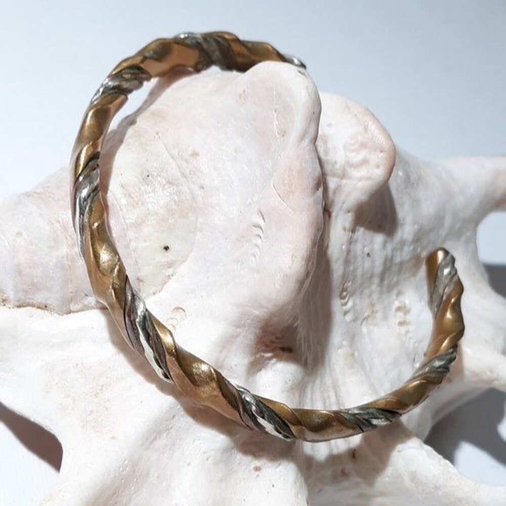 Mixed Metal Copper Pewter Twist Cuff Bracelet Copper Sil…